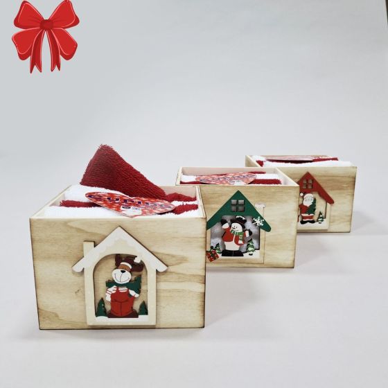 CUPIDO Set 4 Lavette Mani 30 x 30 + Scatola di Legno Omaggio