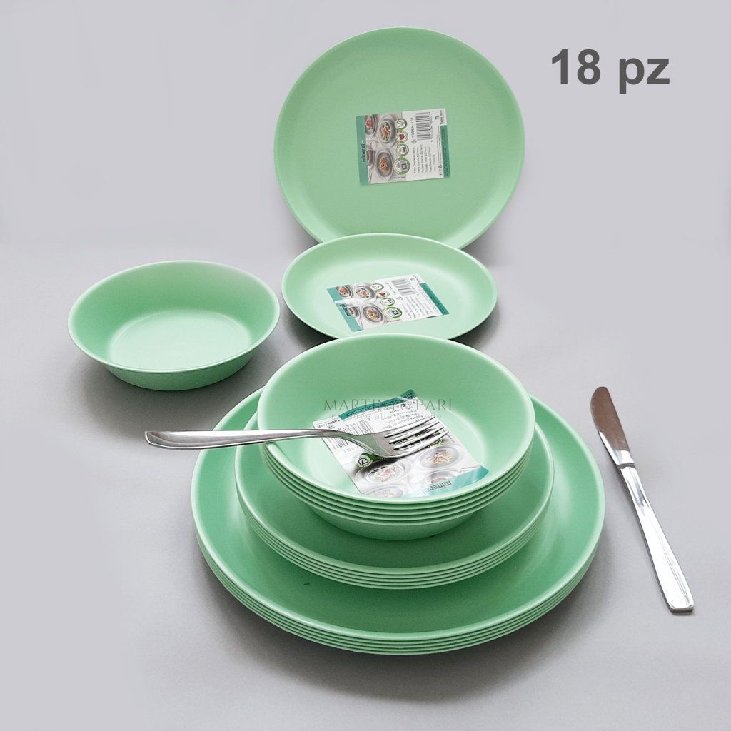 Piatti Plastica Rigida Riutilizzabili Colore Verde (18 Pz) Set 6